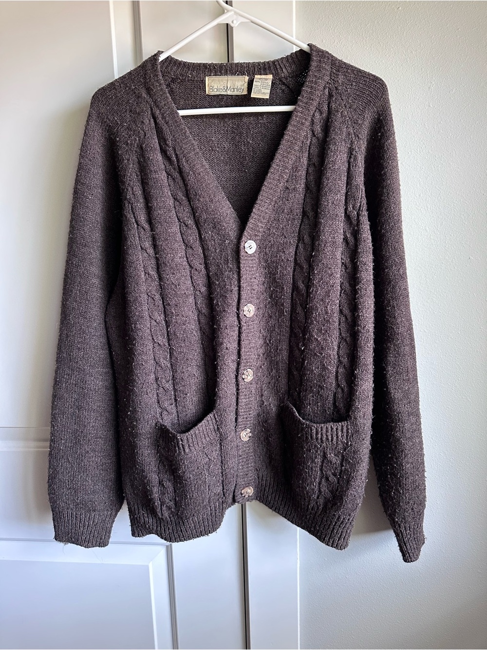 Brown Cable-Knit V-Neck Cardigan